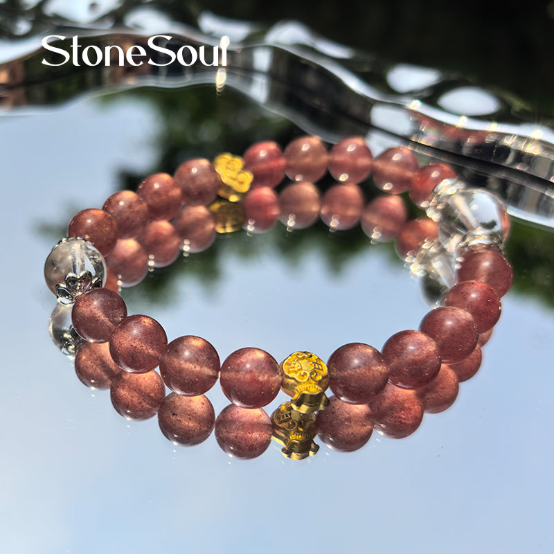 Strawberry & Clear Quartz Love Frequency Bracelet – Attract Soulmates + Amplify Charisma
