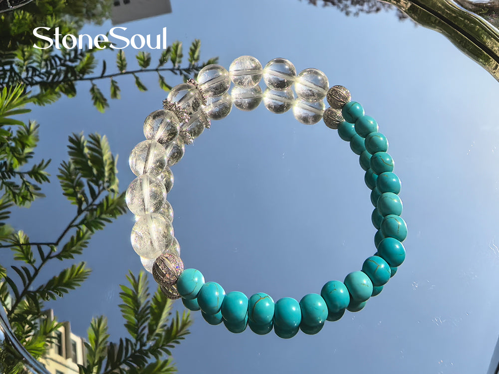 Clear Quartz & Turquoise Healing Bracelet – Energy Balance, Chakra Alignment & Spiritual Protection