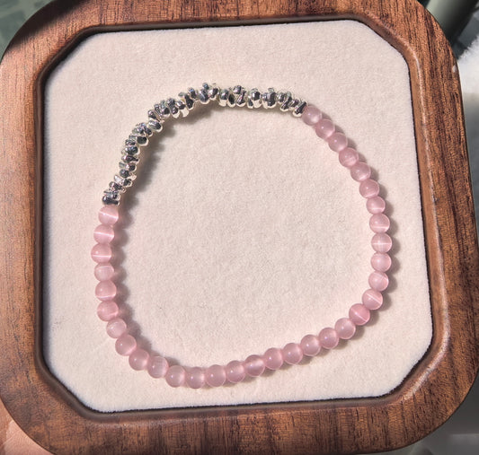 Pink Cat's Eye & Silver Shard Bracelet: A Fusion of Elegance and Mystical Energy