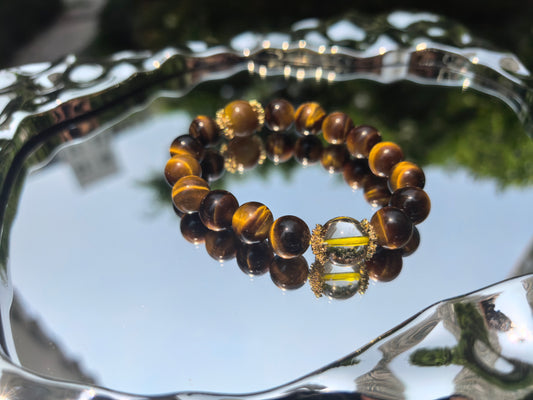 Ground & Glow Crystal Bracelet: Tigers Eye (Earth) + Clear Quartz (Metal) for Stability, Clarity & Manifestation