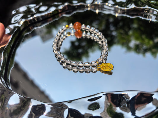 Putuoshan Spiritual Harmony Bracelet:Clear Quartz &amp; Red Flower Agate Blessed by China’s Sacred Buddhist Mountain