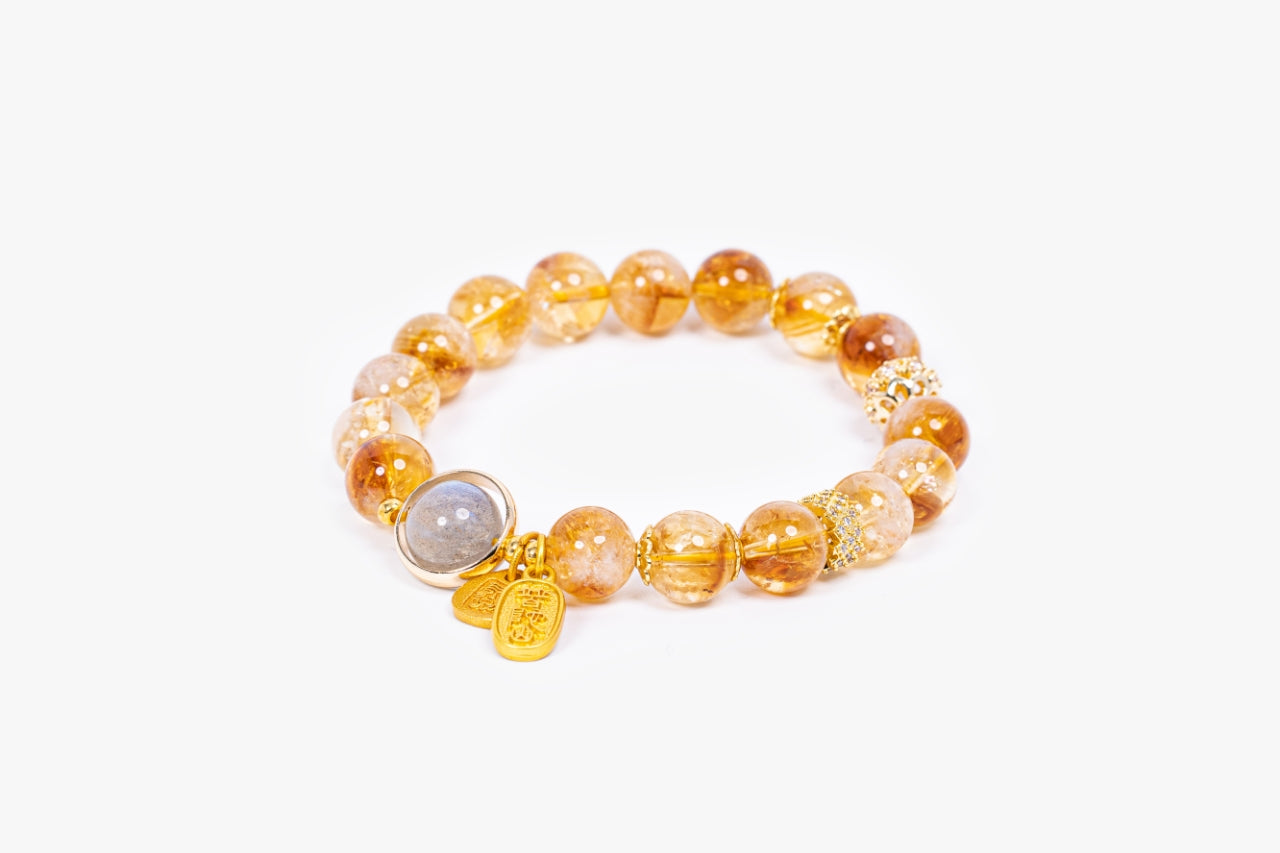 Putuo Mountain Yellow Pagoda Crystal & Gray Moonstone Spiritual Balance Bracelet – Harmonize Earth & Moon Energy for Divine Guidance