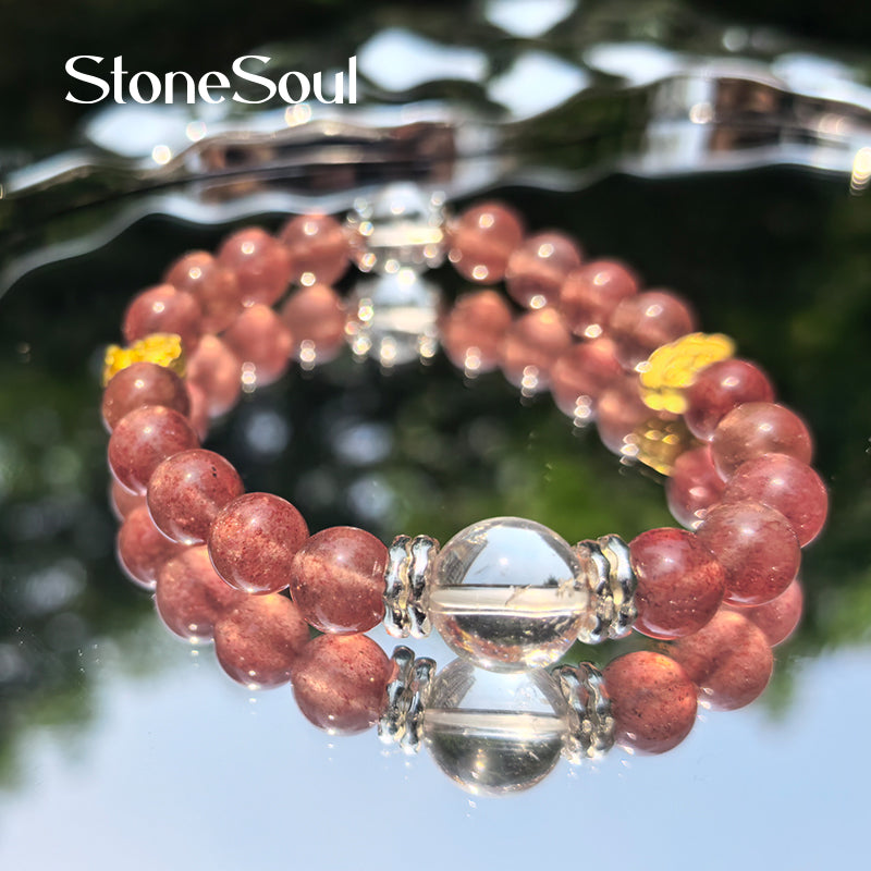 Strawberry & Clear Quartz Love Frequency Bracelet – Attract Soulmates + Amplify Charisma