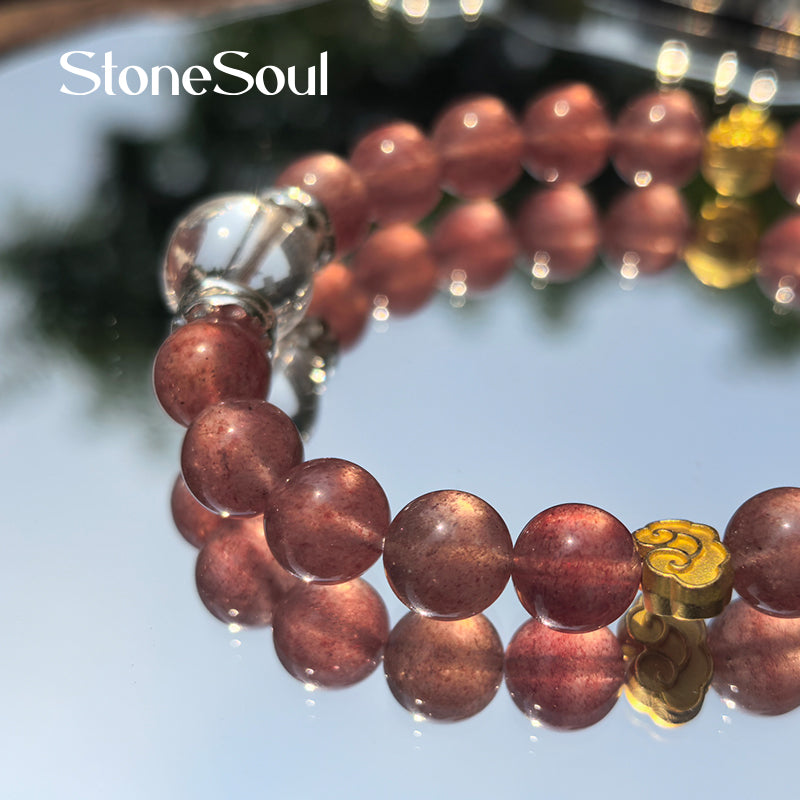 Strawberry & Clear Quartz Love Frequency Bracelet – Attract Soulmates + Amplify Charisma