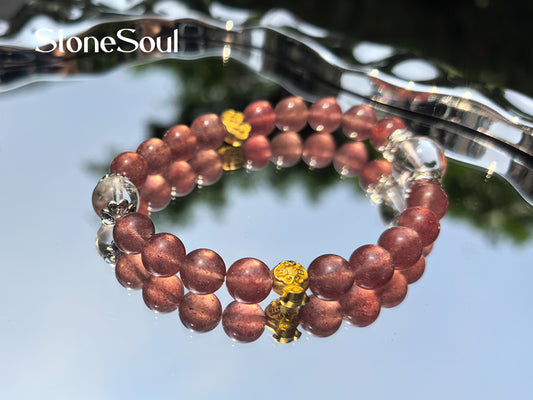 Strawberry & Clear Quartz Love Frequency Bracelet – Attract Soulmates + Amplify Charisma