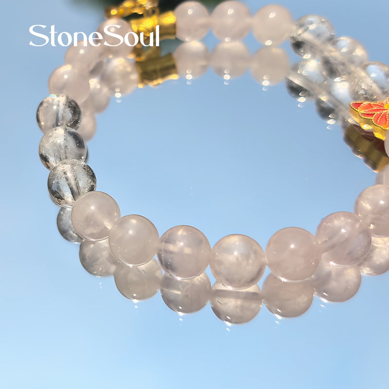 Clear Quartz & Rose Quartz Self-Love Duo – Amplify Love Vibes + Heal Heartbreak, Feng Shui Metal-Fire Harmony Bracelet